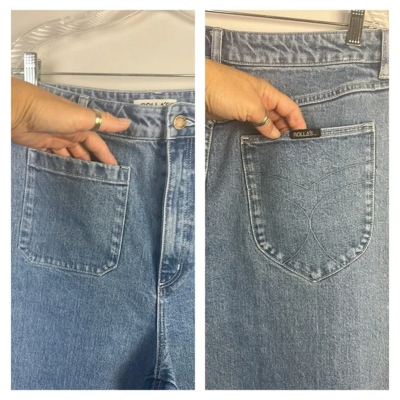 ROLLA’S High Rise Wide Leg Jeans Plus Size 34 Cotton Stretch Blue Cropped Denim - Picture 11 of 16